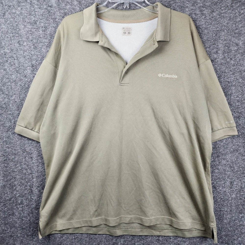 Columbia PFG Polo Shirt Mens XL Khaki Green Short Sleeve Vented Mesh FM6016
